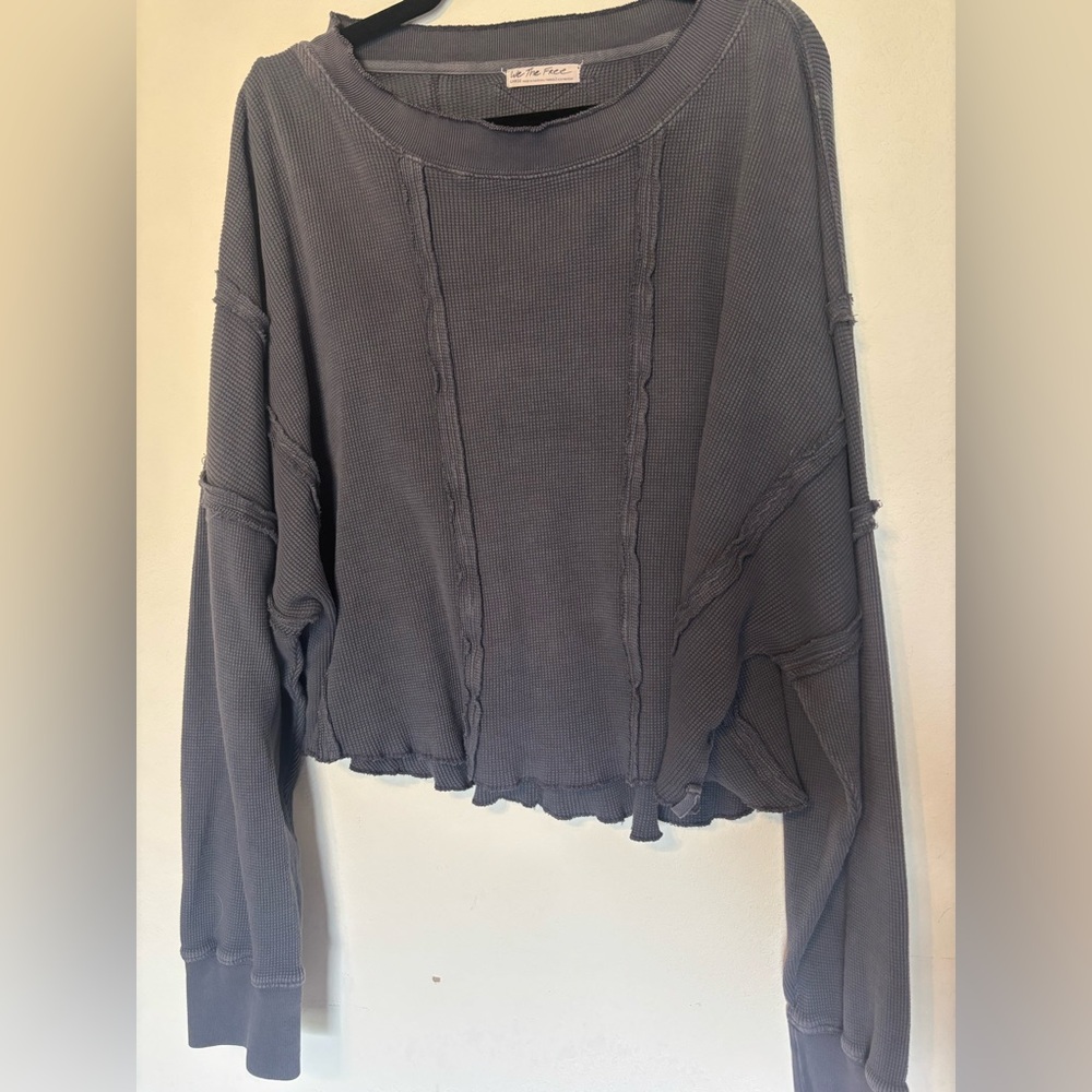 Free People We The Free Ellie Thermal Top Waffle Knit Oversized Large